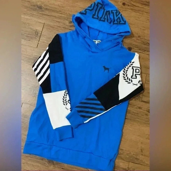 PINK Victoria's Secret Blue and Black Hoodie - Picture 6 of 9